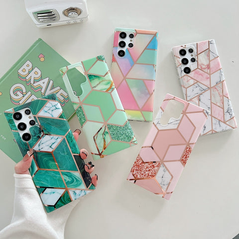 Electroplated Splicing Marble TPU Phone Case, For Samsung Galaxy S22 5G, For Samsung Galaxy S22+ 5G, For Samsung Galaxy S22 Ultra 5G