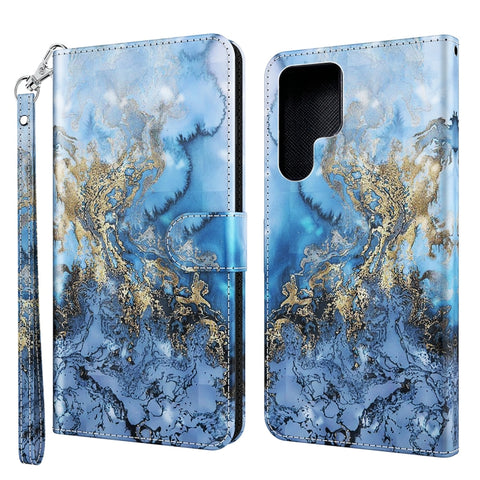 3D Painting Pattern TPU + PU Leather Phone Case, For Samsung Galaxy S22 Ultra 5G