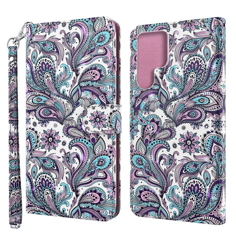 3D Painting Pattern TPU + PU Leather Phone Case, For Samsung Galaxy S22 Ultra 5G