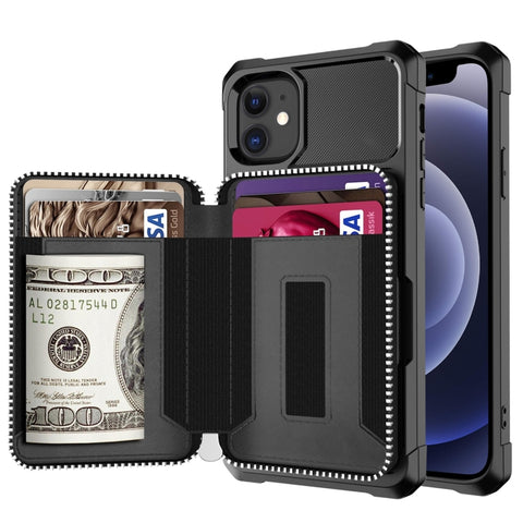 Zipper Wallet Card Bag PU Back Case, For iPhone 12 mini, For iPhone 12 / 12 Pro, For iPhone 12 Pro Max, For iPhone 11 Pro, For iPhone 11 Pro Max, For iPhone XR, For iPhone XS Max, For iPhone SE 2022 / SE 2020 / 7 / 8 / 6 / 6s                           ...
