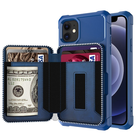 Zipper Wallet Card Bag PU Back Case, For iPhone 12 mini, For iPhone 12 / 12 Pro, For iPhone 12 Pro Max, For iPhone 11 Pro, For iPhone 11 Pro Max, For iPhone XR, For iPhone XS Max, For iPhone SE 2022 / SE 2020 / 7 / 8 / 6 / 6s                           ...