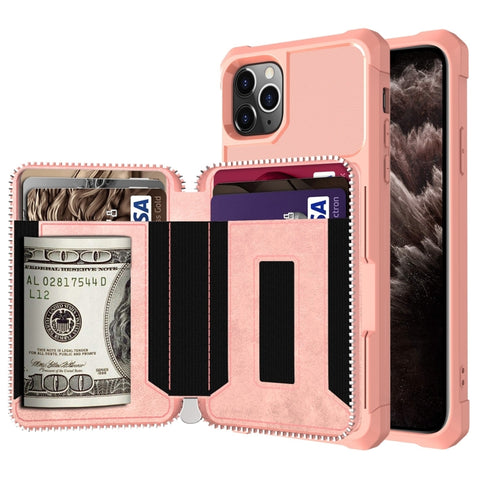 Zipper Wallet Card Bag PU Back Case, For iPhone 12 mini, For iPhone 12 / 12 Pro, For iPhone 12 Pro Max, For iPhone 11 Pro, For iPhone 11 Pro Max, For iPhone XR, For iPhone XS Max, For iPhone SE 2022 / SE 2020 / 7 / 8 / 6 / 6s                           ...