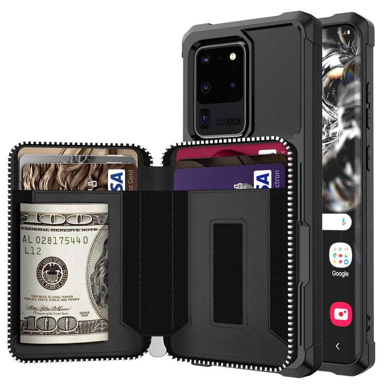 Zipper Wallet Card Bag PU Back Phone Case, For Samsung Galaxy S20, For Samsung Galaxy S20+, For Samsung Galaxy S20 Ultra, For Samsung Galaxy Note10, For Samsung Galaxy Note10+