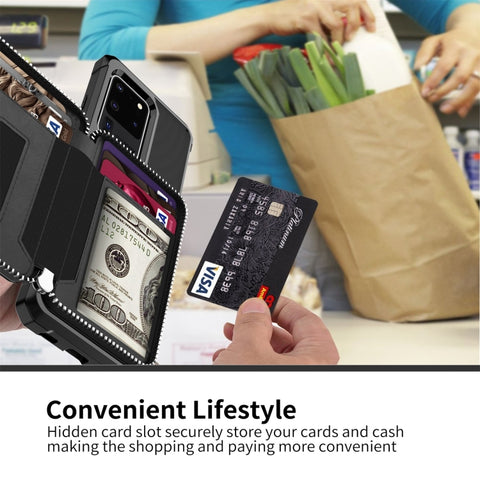 Zipper Wallet Card Bag PU Back Phone Case, For Samsung Galaxy S20, For Samsung Galaxy S20+, For Samsung Galaxy S20 Ultra, For Samsung Galaxy Note10, For Samsung Galaxy Note10+