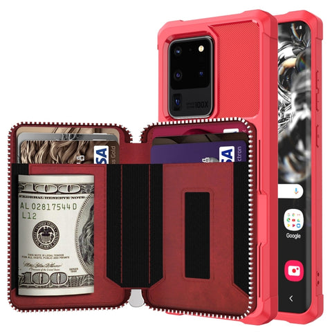 Zipper Wallet Card Bag PU Back Phone Case, For Samsung Galaxy S20, For Samsung Galaxy S20+, For Samsung Galaxy S20 Ultra, For Samsung Galaxy Note10, For Samsung Galaxy Note10+