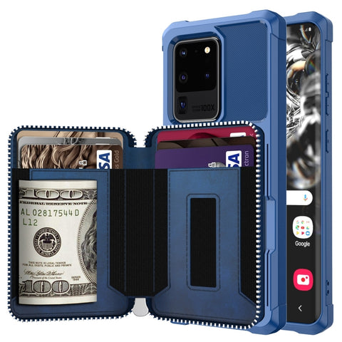 Zipper Wallet Card Bag PU Back Phone Case, For Samsung Galaxy S20, For Samsung Galaxy S20+, For Samsung Galaxy S20 Ultra, For Samsung Galaxy Note10, For Samsung Galaxy Note10+