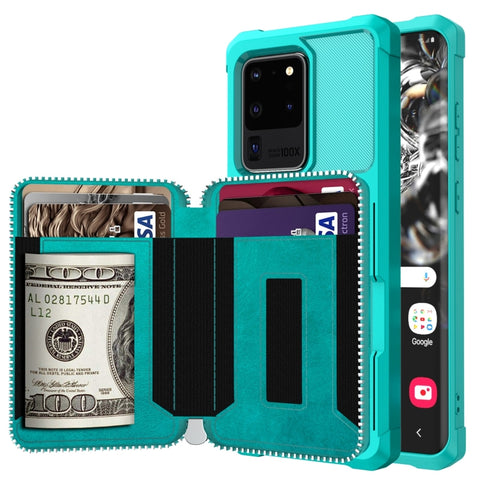 Zipper Wallet Card Bag PU Back Phone Case, For Samsung Galaxy S20, For Samsung Galaxy S20+, For Samsung Galaxy S20 Ultra, For Samsung Galaxy Note10, For Samsung Galaxy Note10+