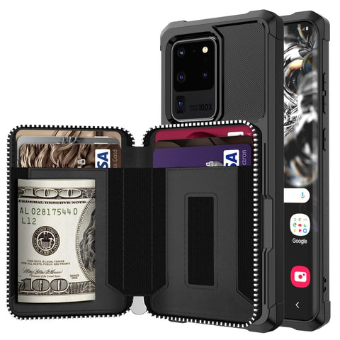 Zipper Wallet Card Bag PU Back Phone Case, For Samsung Galaxy S20, For Samsung Galaxy S20+, For Samsung Galaxy S20 Ultra, For Samsung Galaxy Note10, For Samsung Galaxy Note10+