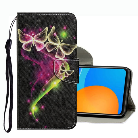 Coloured Drawing Pattern Leather Phone Case, For OPPO A16, For Huawei P Smart 2021, For vivo Y21