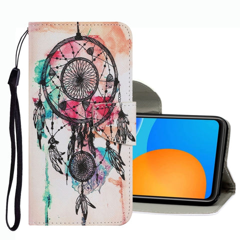 Coloured Drawing Pattern Leather Phone Case, For OPPO A16, For Huawei P Smart 2021, For vivo Y21
