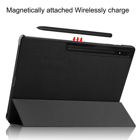 Three-folding Holder Custer Texture Leather Tablet Case, For Samsung Galaxy Tab S8 Ultra