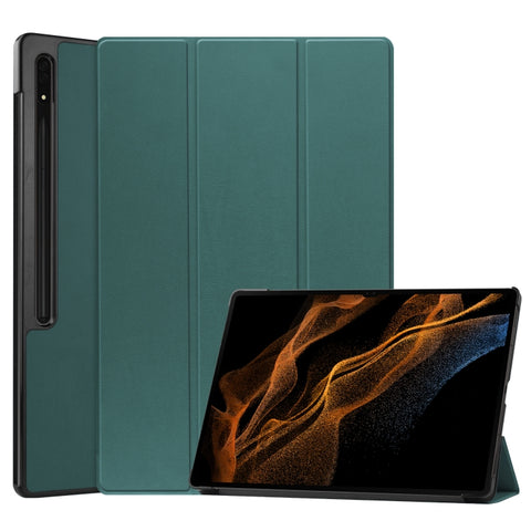 Three-folding Holder Custer Texture Leather Tablet Case, For Samsung Galaxy Tab S8 Ultra