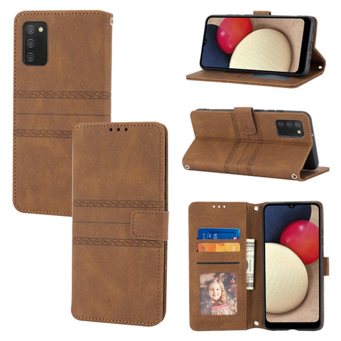 Embossed Striped Magnetic Buckle Horizontal Flip Phone Leather Case, For Samsung Galaxy A03s 164.2mm US Version