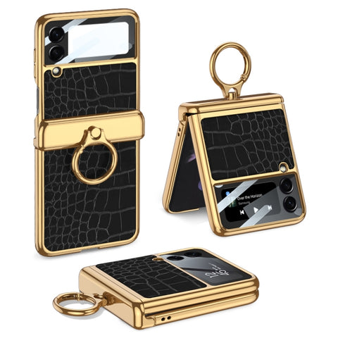 GKK Integrated Plating + Leather Flip Phone Case, For Samsung Galaxy Z Flip3 5G
