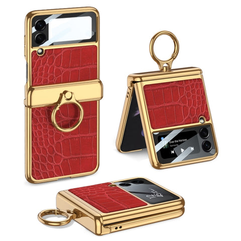 GKK Integrated Plating + Leather Flip Phone Case, For Samsung Galaxy Z Flip3 5G