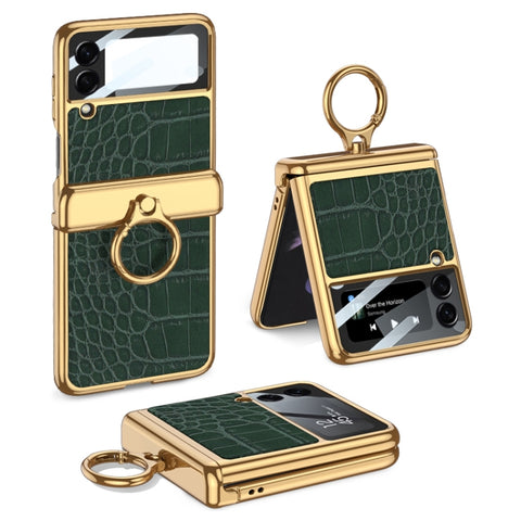 GKK Integrated Plating + Leather Flip Phone Case, For Samsung Galaxy Z Flip3 5G