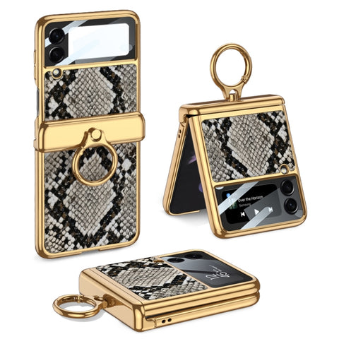 GKK Integrated Plating + Leather Flip Phone Case, For Samsung Galaxy Z Flip3 5G