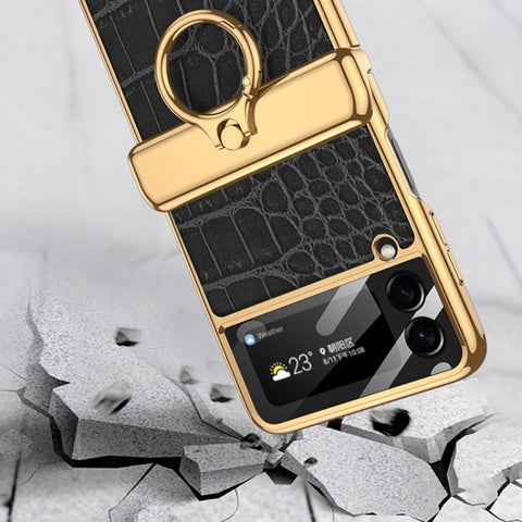 GKK Integrated Plating + Leather Flip Phone Case, For Samsung Galaxy Z Flip3 5G