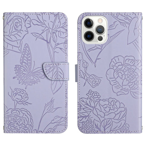 Skin Feel Butterfly Peony Embossed Leather Phone Case, For iPhone 14, For iPhone 14 Plus, For iPhone 14 Pro, For iPhone 14 Pro Max