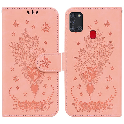 Butterfly Rose Embossed Leather Phone Case, For Samsung Galaxy A12 5G, For Samsung Galaxy A21s, For Samsung Galaxy A22 4G, For Samsung Galaxy A31, For Samsung Galaxy A32 4G, For Samsung Galaxy A32 5G, For Samsung Galaxy A42 5G