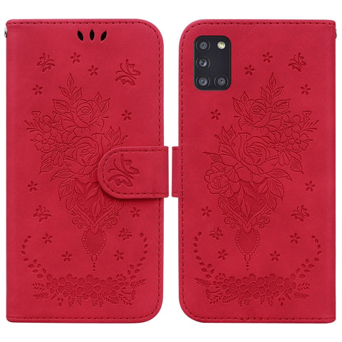 Butterfly Rose Embossed Leather Phone Case, For Samsung Galaxy A12 5G, For Samsung Galaxy A21s, For Samsung Galaxy A22 4G, For Samsung Galaxy A31, For Samsung Galaxy A32 4G, For Samsung Galaxy A32 5G, For Samsung Galaxy A42 5G