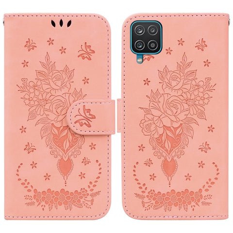 Butterfly Rose Embossed Leather Phone Case, For Samsung Galaxy A12 5G, For Samsung Galaxy A21s, For Samsung Galaxy A22 4G, For Samsung Galaxy A31, For Samsung Galaxy A32 4G, For Samsung Galaxy A32 5G, For Samsung Galaxy A42 5G