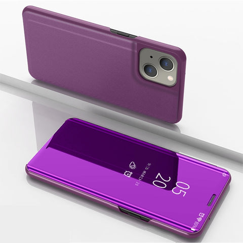 Plated Mirror Horizontal Flip Leather Phone Case with Holder, For iPhone 14, For iPhone 14 Plus, For iPhone 14 Pro, For iPhone 14 Pro Max