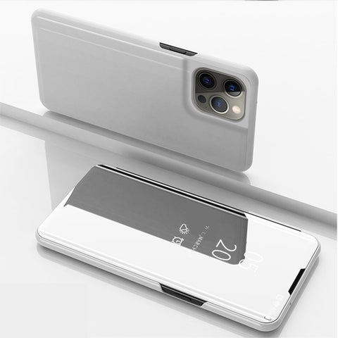 Plated Mirror Horizontal Flip Leather Phone Case with Holder, For iPhone 14, For iPhone 14 Plus, For iPhone 14 Pro, For iPhone 14 Pro Max