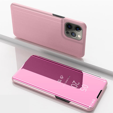 Plated Mirror Horizontal Flip Leather Phone Case with Holder, For iPhone 14, For iPhone 14 Plus, For iPhone 14 Pro, For iPhone 14 Pro Max