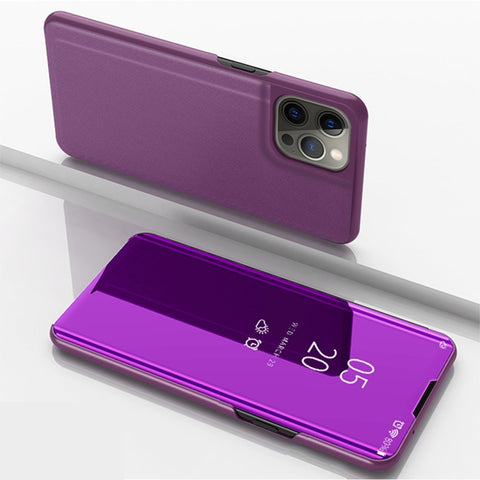 Plated Mirror Horizontal Flip Leather Phone Case with Holder, For iPhone 14, For iPhone 14 Plus, For iPhone 14 Pro, For iPhone 14 Pro Max
