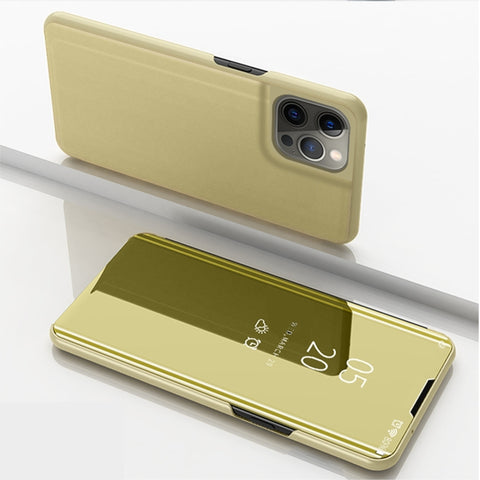 Plated Mirror Horizontal Flip Leather Phone Case with Holder, For iPhone 14, For iPhone 14 Plus, For iPhone 14 Pro, For iPhone 14 Pro Max