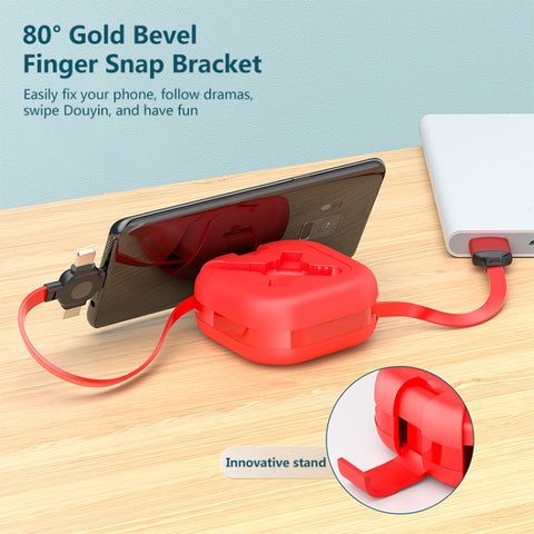 3 in 1 USB To 8Pin + Micro USB + USB-C / Type-C Telescopic Charging Cable with Mobile Phone Holder