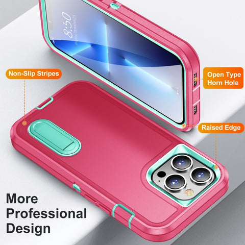 3 in 1 Rugged Holder Phone Case, For iPhone 14, For iPhone 14 Plus, For iPhone 14 Pro, For iPhone 14 Pro Max