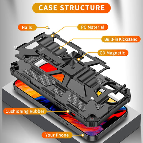 Armor Shockproof TPU + PC Magnetic Protective Phone Case with Holder, For iPhone 14, For iPhone 14 Pro, For iPhone 14 Pro Max, For iPhone 14 Plus