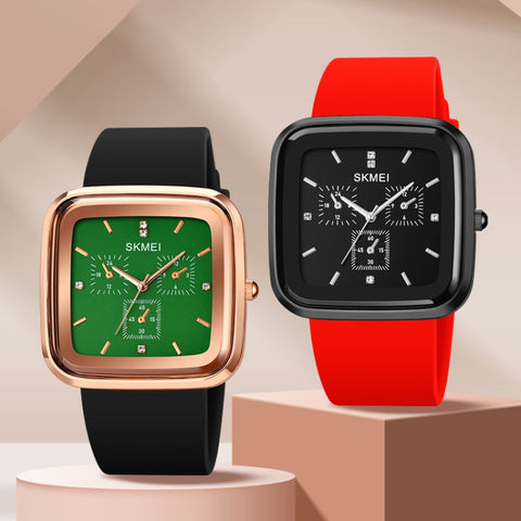 SKMEI 1902 Stainless Steel Buckle Silicone Strap Waterproof Quartz Watch
