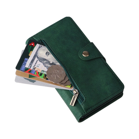 Rivet Buckle 9 Cards Three Fold Leather Phone Case, For iPhone 13