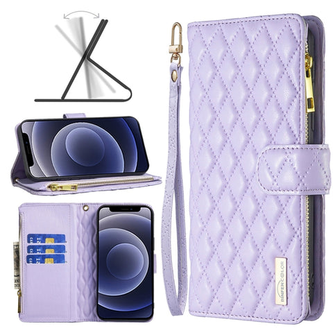 Diamond Lattice Zipper Wallet Leather Flip Phone Case, For iPhone 12 mini, For iPhone 12 / 12 Pro, For iPhone 12 Pro Max, For iPhone 11, For iPhone 11 Pro, For iPhone X / XS, For iPhone XR, For iPhone XS Max