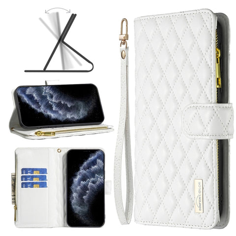 Diamond Lattice Zipper Wallet Leather Flip Phone Case, For iPhone 12 mini, For iPhone 12 / 12 Pro, For iPhone 12 Pro Max, For iPhone 11, For iPhone 11 Pro, For iPhone X / XS, For iPhone XR, For iPhone XS Max