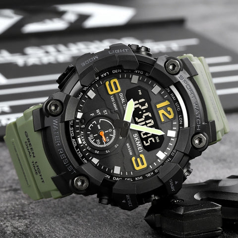 SKMEI 1965 Stainless Steel Buckle PU Strap Waterproof Electronic Watch