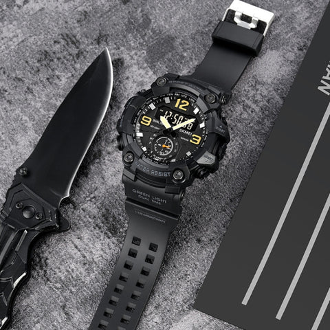SKMEI 1965 Stainless Steel Buckle PU Strap Waterproof Electronic Watch
