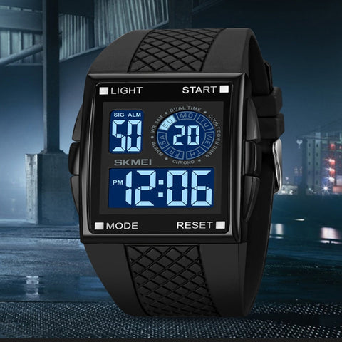 SKMEI 1967 Stainless Steel Buckle PU Strap Waterproof Electronic Watch