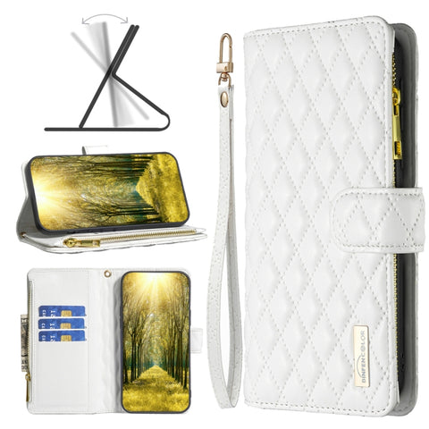 Diamond Lattice Zipper Wallet Leather Flip Phone Case, For Samsung Galaxy M53 5G