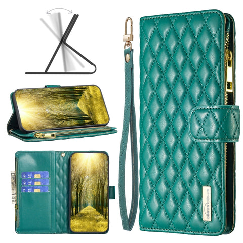Diamond Lattice Zipper Wallet Leather Flip Phone Case, For Samsung Galaxy M53 5G