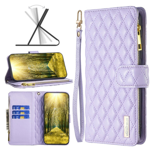 Diamond Lattice Zipper Wallet Leather Flip Phone Case, For Samsung Galaxy M53 5G