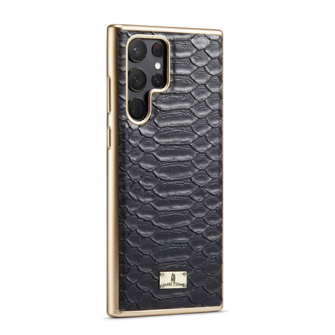Fierre Shann Python Texture Electroplating PU Phone Case, For Samsung Galaxy S22 5G, For Samsung Galaxy S22+ 5G, For Samsung Galaxy S22 Ultra 5G