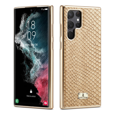 Fierre Shann  Snake Texture Electroplating PU Phone Case, For Samsung Galaxy S22 5G, For Samsung Galaxy S22+ 5G, For Samsung Galaxy S22 Ultra 5G