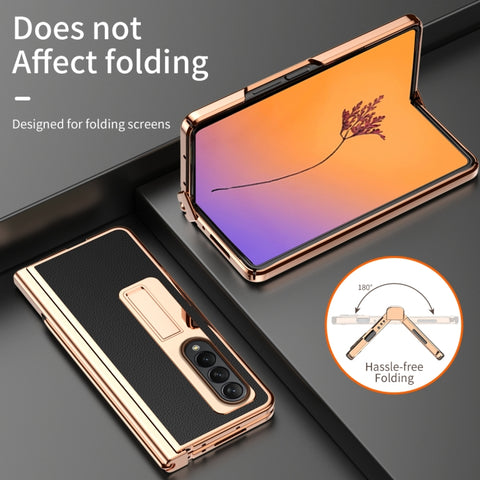Litchi Texture Leather Hinged Electroplated Phone Case with Pen, For Samsung Galaxy Z Fold4