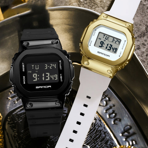 SANDA 2126 Tempered Mirror Luminous Waterproof Dual Display Electronic Watch