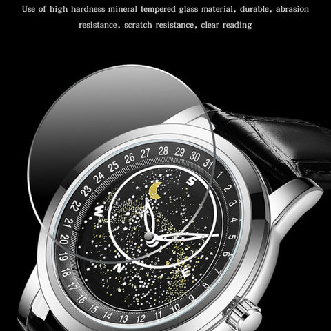Sanda 7001 Leather Strap Luminous Waterproof Mechanical Watch
