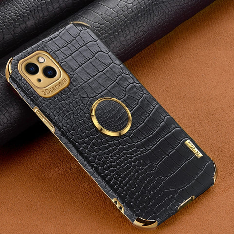 6D Electroplating Crocodile Texture Phone Case With Holder, For iPhone 14, For iPhone 14 Max, For iPhone 14 Pro Max, For iPhone 14 Pro